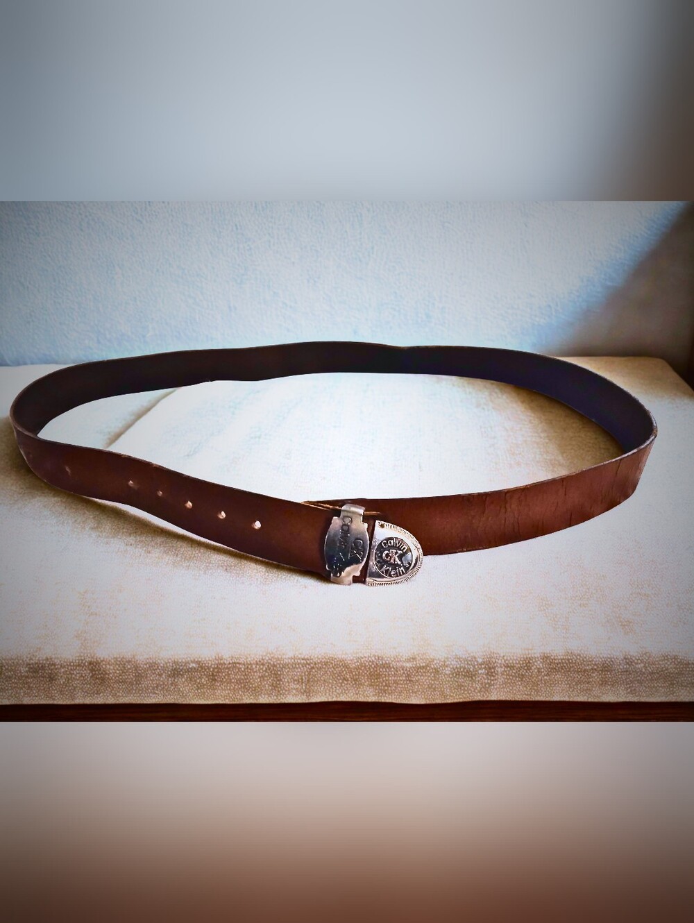 Calvin Klein Vintage Brown Leather Belt with Silver Buckle